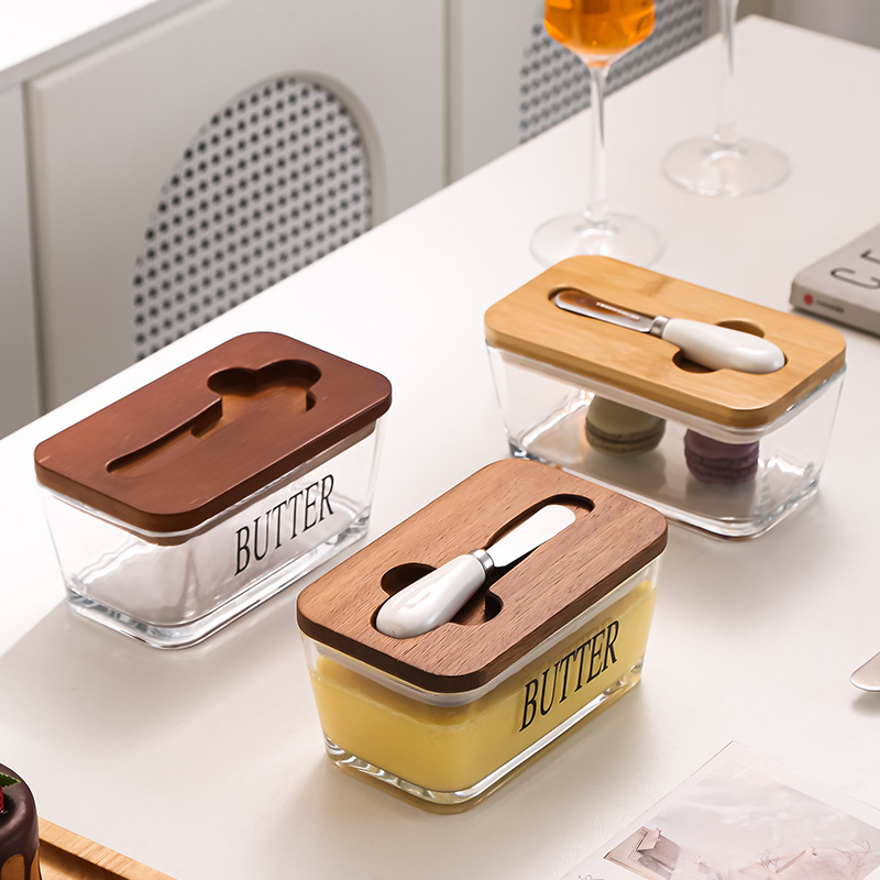 Foreign trade glass sealed butter box with lid spatula household high color value butter box cheese sealed fresh-keeping box