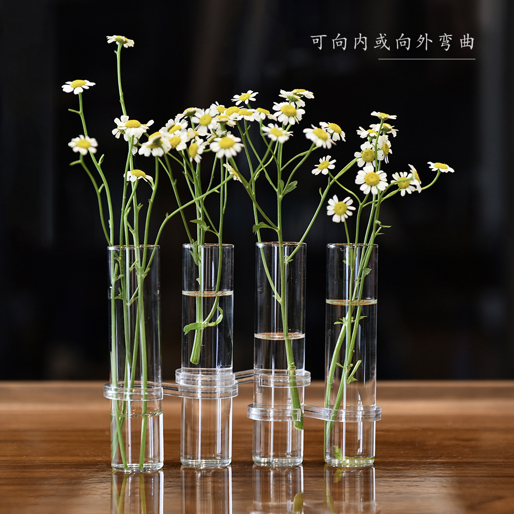 A Row of Test Tube Vase, Flowers, Green Plants, Hydroponic Glass Vase, Creative Popular Flower Stand, Home Furnishings, Foldableable