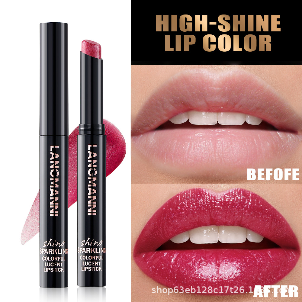 Langmanni's New Ten-Color Oblique Mouth Pearlescent Rotating Oblique Mouth Design Lipstick Single Pack Long-Lasting Cross-Border Exclusive