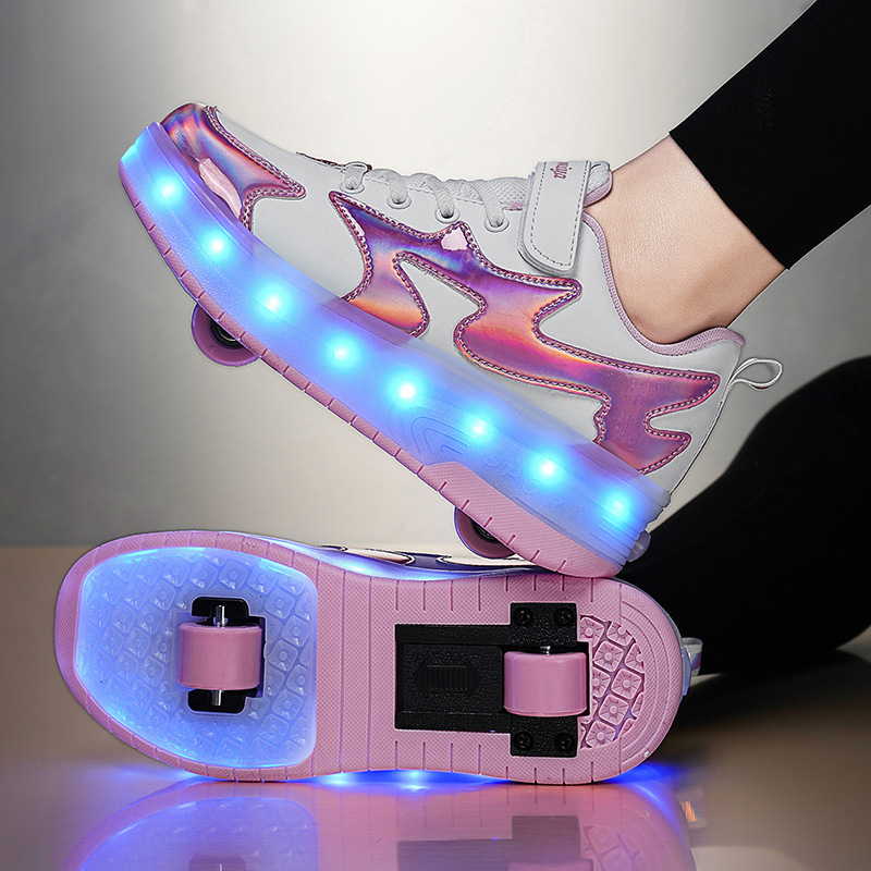 Children's heelloo shoes invisible two-wheeled mi ah miya detachable youth charging with light colorful luminous roller skates