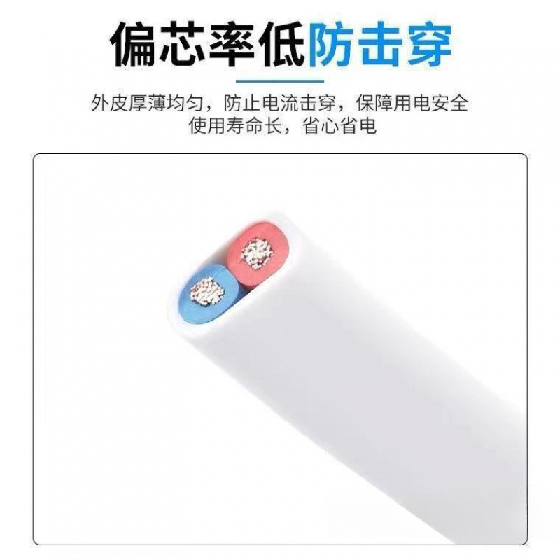 Two-Core Wire 50m White Flexible Wire 1.5/2.5/4 Square Sheathed Wire Electric Vehicle Charging Socket Power Cord