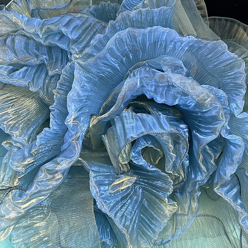 Deep Sea Blue Pleated Lotus Leaf Lace Fantasy Gradient Gauze Skirt DIY Clothing Designer Accessories Fabric