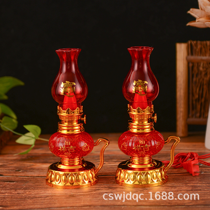 Changsheng csLED Oil Lamp Buddha Front Supply Lamp Nafu Lamp Plastic Longevity Lamp Wedding Red Electric Candlestick Buddha Supplies