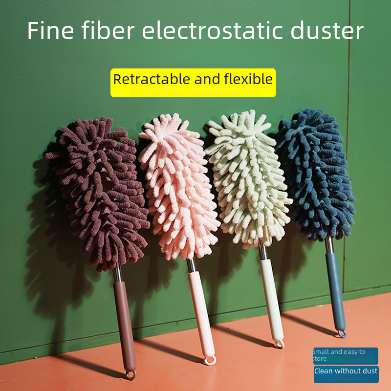 Mini Dust Duster Household Retractable Curved Gap Car Dust Duster Chenille Stainless Steel Feather Duster