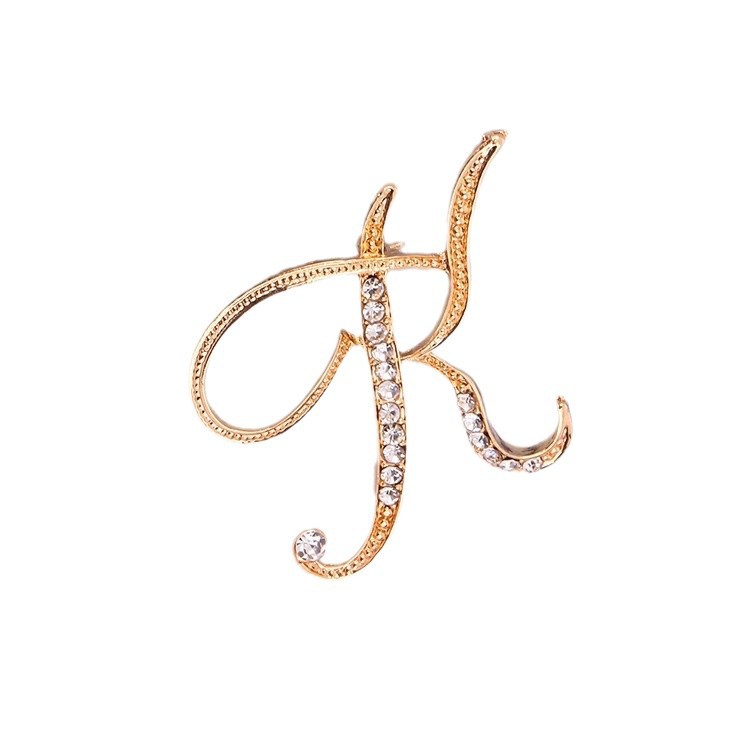Korean-Style Rhinestone 26-Letter Alphabet Brooches, Elegant and Sophisticated Alloy Brooches with Rhinestones, Wholesale