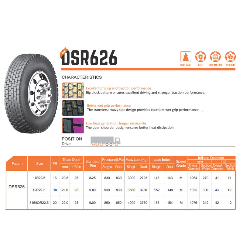 Double Star Tire 11R22.5 vacuum car tire DSR626 pattern commercial car tire car tire