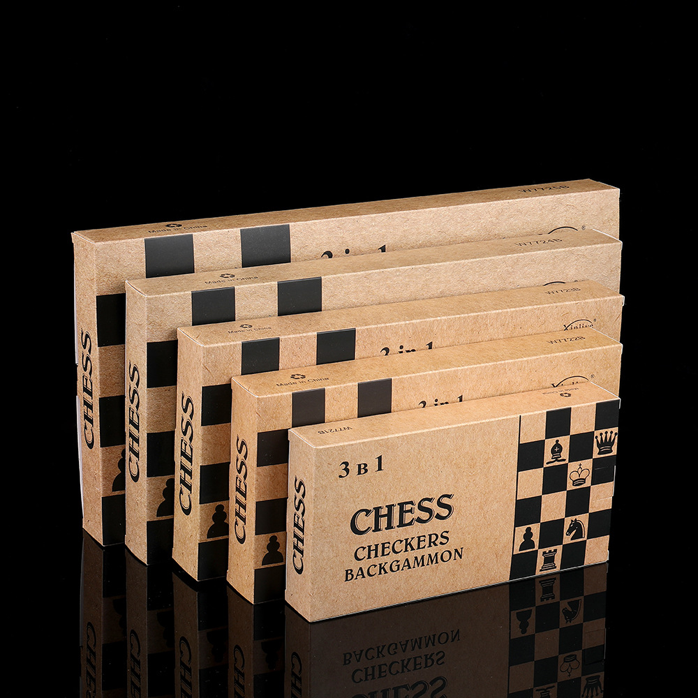 Three-in-one wooden chess foldable portable puzzle chess game strategy cross-border factory direct toys