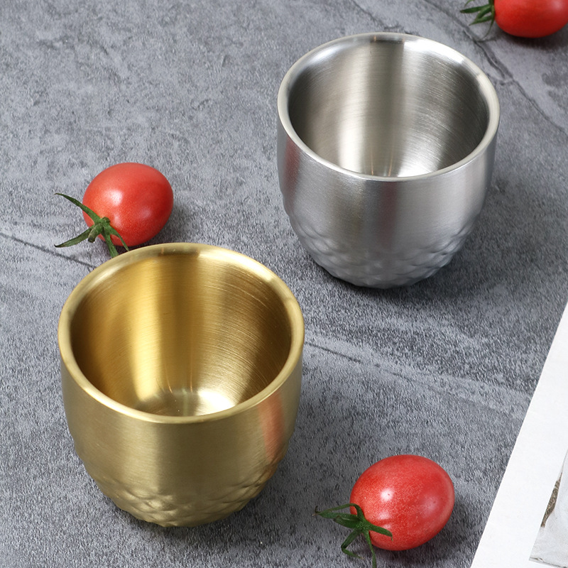 304 Stainless Steel Double-Layer Cup Commercial Buckwheat Tea Cup Liquor Cup Spirits Cup 100ml Small Capacity Insulated Cup