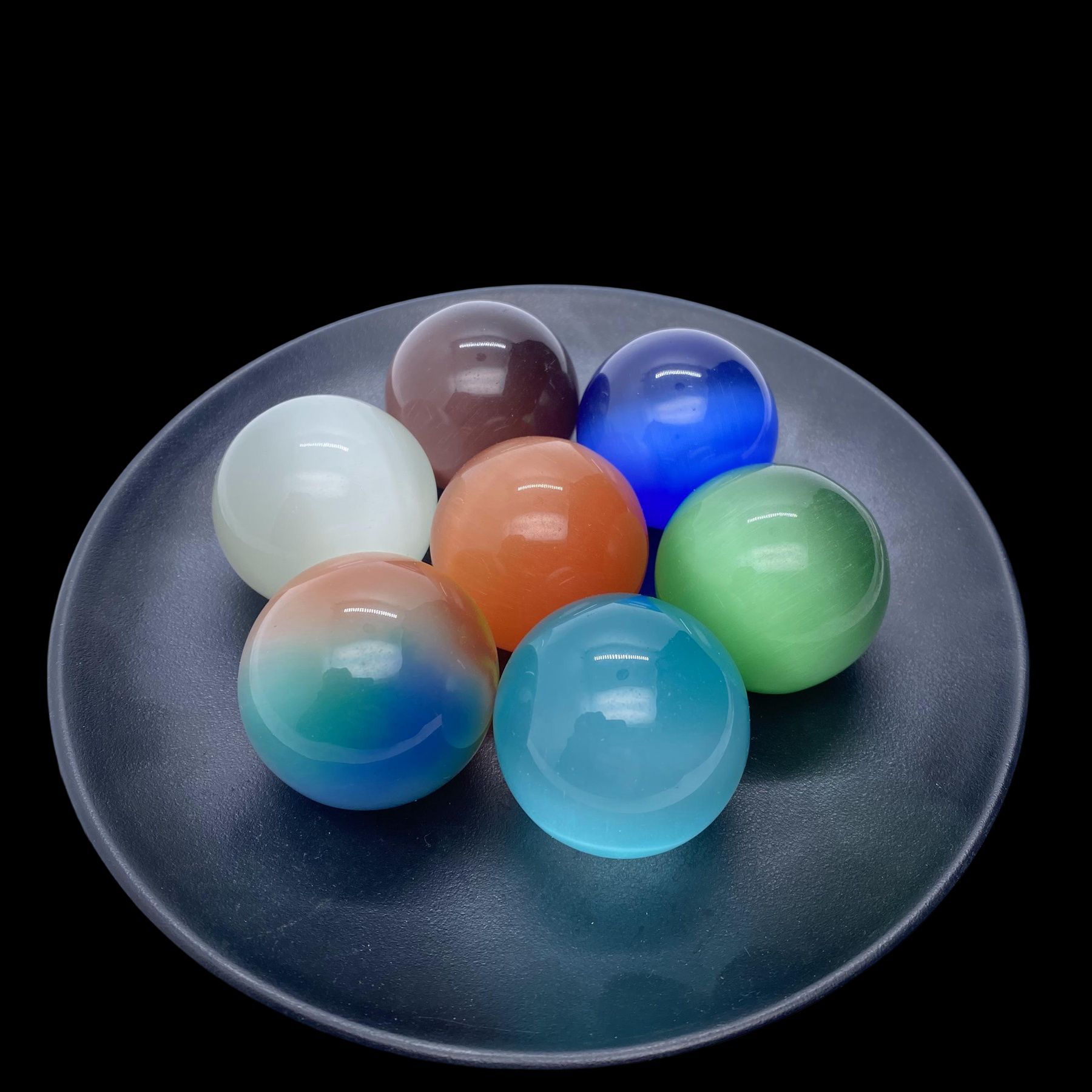 Cat's Eye Crystal Ball 1.6Cm~3Cm Specimen Crystal Gemstone Home Decoration Loose Beads Cat's Eye Stone Black Hair Crystal