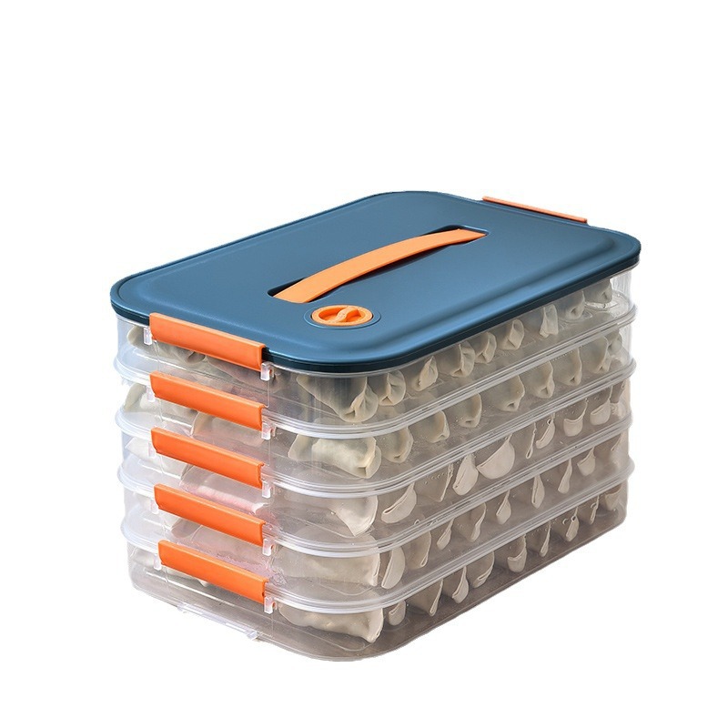 Household Large-Capacity Dumpling Freezing Satchel Crisper Refrigerator Special Quick-Frozen Dumplings Multi-Layer Storage Box with Timer