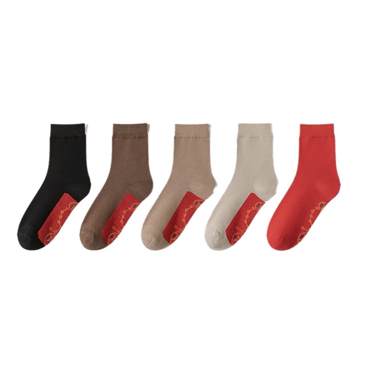 Seven-Star Five-Color Socks for Men and Women, Large Red Mid-Calf Socks, Trendy for the Year of Birth, Festive, Lucky, and Sweat-Absorbent