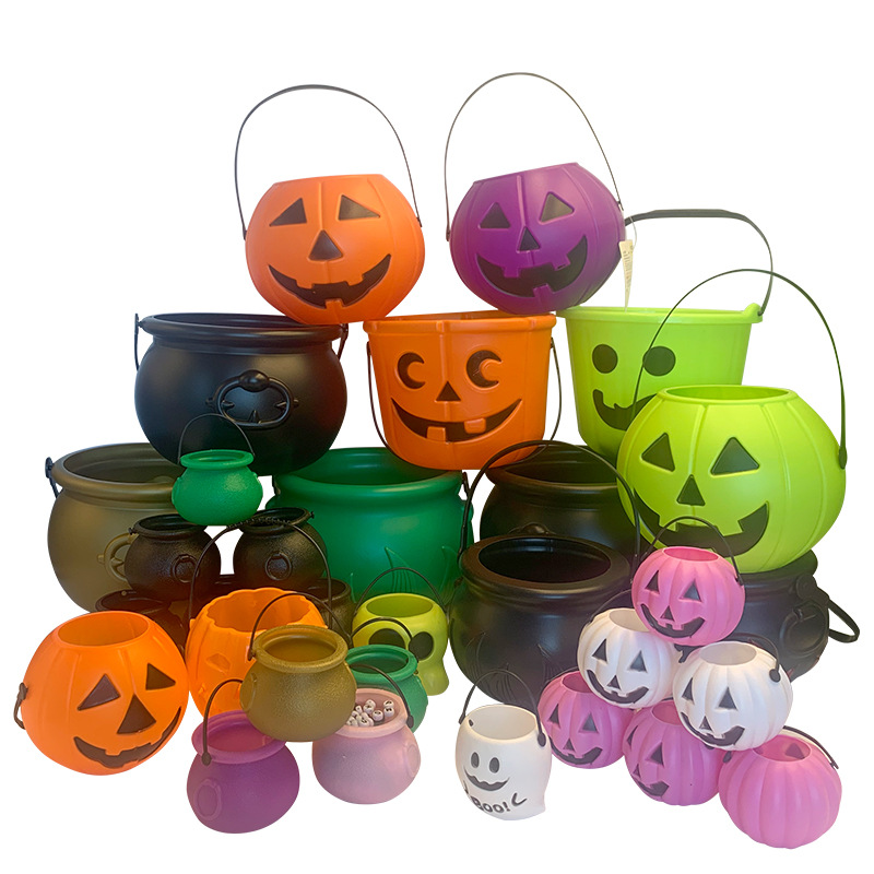 Cross-Border Halloween 7cm Black Portable Witch Pumpkin Lantern Flame Candy Bucket Performance Decoration Props in Stock