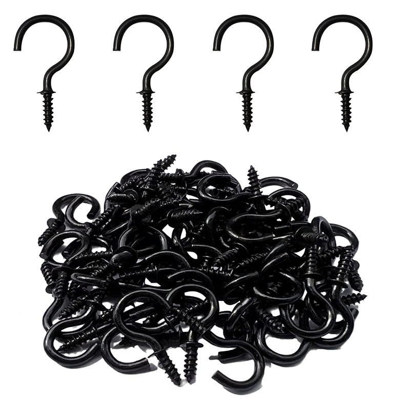 Factory Supply 8 Sizes Black Gold Silver Screw-In Cup Hook Ceiling Metal Hook Wall Screw Hook