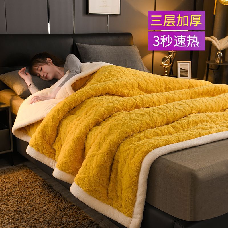Three-Layer Blanket Thickened Winter Blanket Coral Lamb Velvet Dormitory Quilt Warm Double Single Quilt