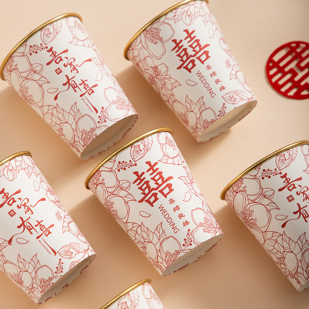 Wedding Gold Foil Cup Disposable Paper Cup for Tea and Toast Wedding Banquet Thickened Wedding Cup Wedding Supplies Wholesale