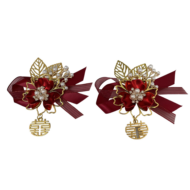 New Chinese style corsage wedding bride and groom family wedding full set corsage wholesale wedding supplies opening ceremony