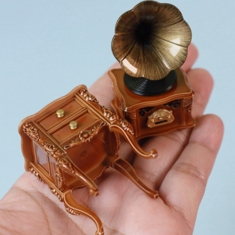 Simulation mini miniature phonograph with music children play house toy doll house ornaments food play landscape model