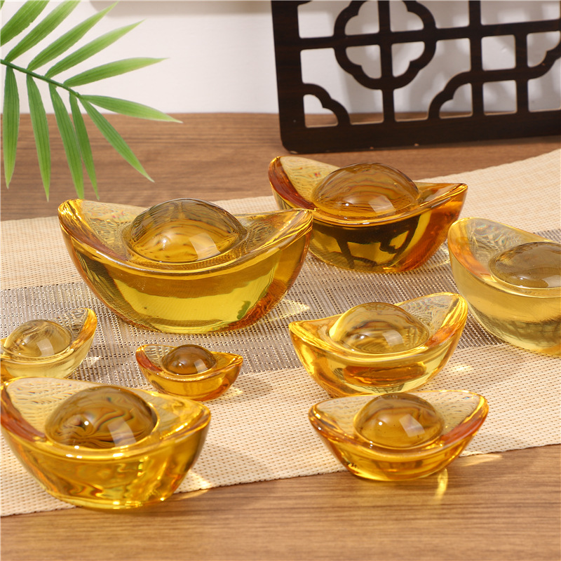 Заводская кристаллическая маленькая слитка, глазурованное украшение, подарок на новоселье, офис, предложение Будде, желтый кристаллический слиток