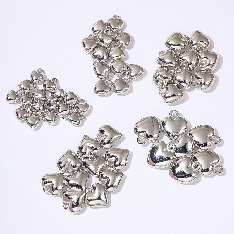 Ccb Silver Peach Heart Single Pendant Accessories Multi-Specification Simple Stereo Glossy Heart Necklace Earrings DIY Material