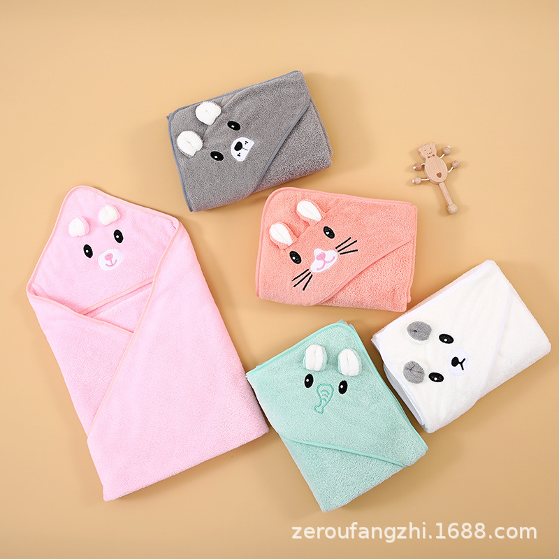 Wholesale Baby Cushion Absorbent Newborn Children Autumn and Winter Class A Bathrobe Thickened Package Cartoon Hooded Bath Towel Cape