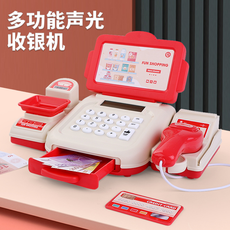 Кассовый аппарат для игрушечного супермаркета с симуляцией для детей, модель с картой для сканирования