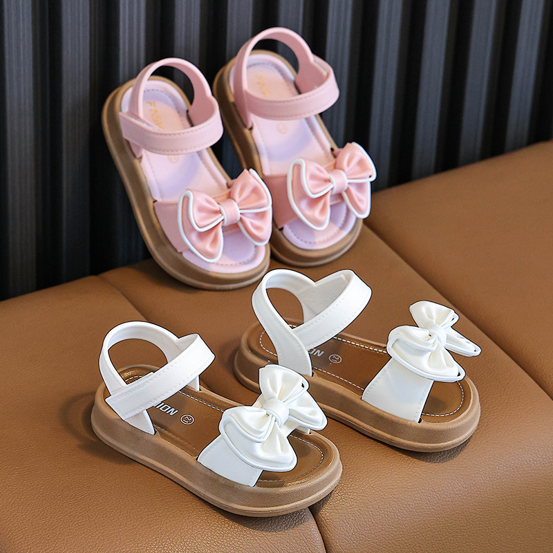 Children's Princess Sandals New Summer Non-slip Soft Sole Girls Big Kids Bow Girls Shoes Baby Beach Sandals