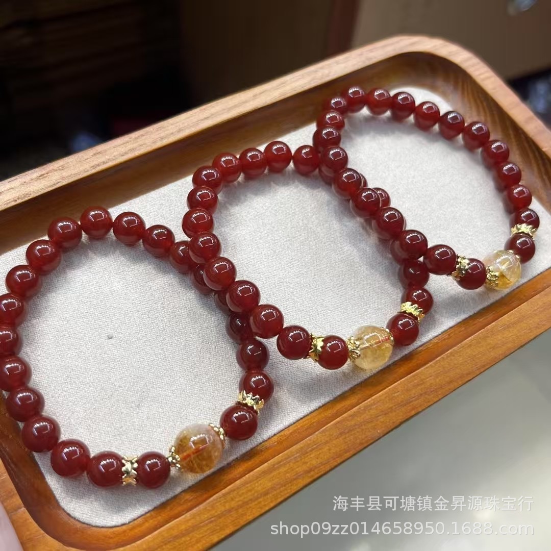 Natural Red Agate Bracelet with Yellow Tower Crystal Citrine Bracelet Simple Light Luxury Original Design Jewelry Wholesale