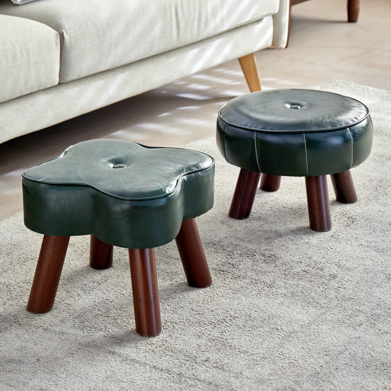 Низкий стул для дома, стул для дивана, скамейка из массива дерева, стул для смены обуви, креативный мягкий стул, простой кожаный стул