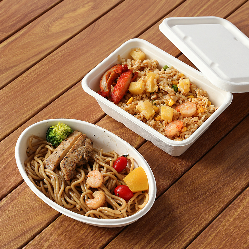 Disposable Sugarcane Pulp Tableware Degradable Square Box Packing Box Take-out Picnic Salad Pulp Lunch Box Lunch Box