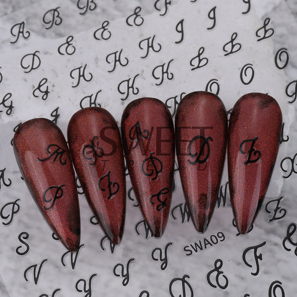 New Nail Art Stickers Wholesale Export Hot-Selling Japanese Style Retro English Letters 3D Nail Adhesive Decals Nail