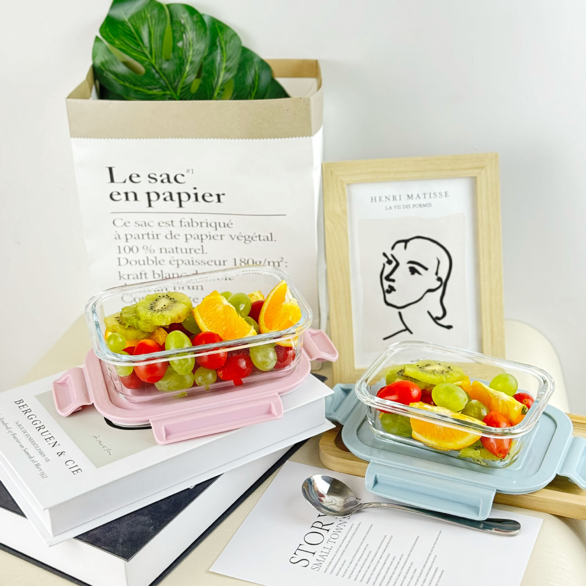 Office workers with rice glass lunch box student lunch box microwave heating lunch box with lid sealed fresh-keeping box