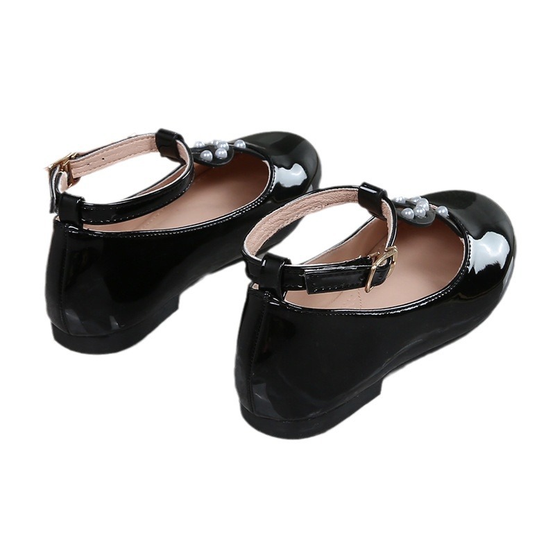 Girls' Black Pearl Children's Single Shoes for Performance, Princess Shoes, Spring and Autumn Style, College Style
