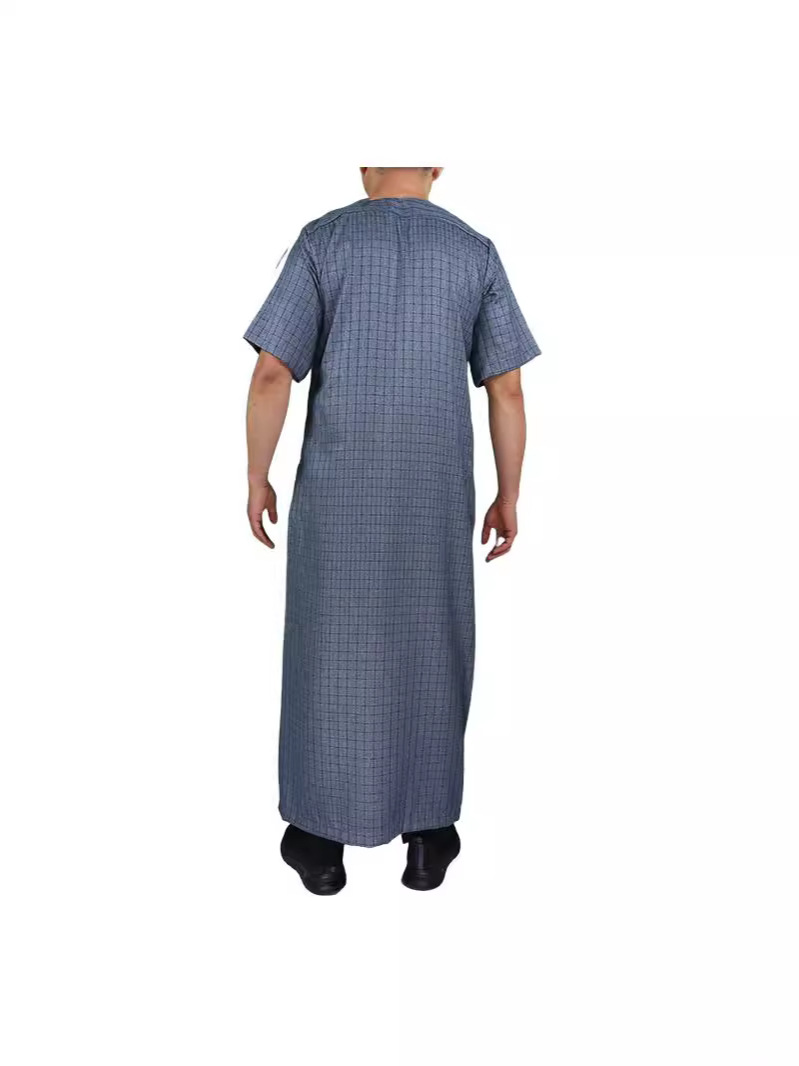 High quality cotton and linen overseas hot popular collar zipper exquisite embroidered plaid pattern with pocket short sleeve