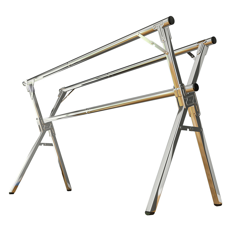 Stainless steel drying rack floor-standing folding indoor and outdoor double-pole quilt rack telescopic balcony mobile cooling rack