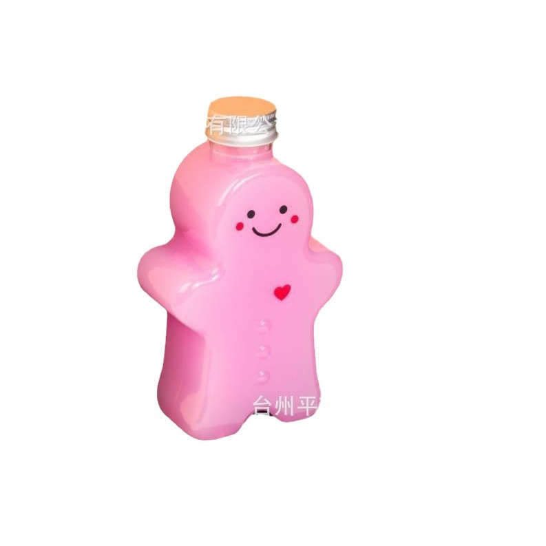 Factory Direct Supply 400ml Trendy Food-Grade Pet Packaging Beverage Bottle Milk Tea Cup Gingerbread Man Milk Tea Bottle