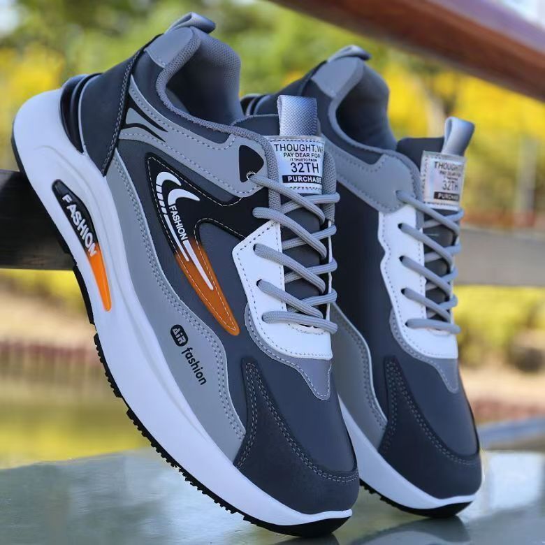 Men's Shoes, New Autumn Style, Leather Waterproof Sneakers, Trendy Versatile Casual Dad Shoes, Soft Sole Non-Slip Running Shoes