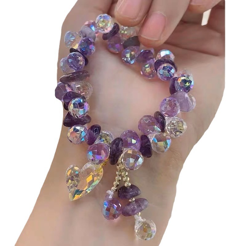 Source Factory Summer Super Flash Double Row Braided Amethyst Bracelet Women's Super Fairy Aquamarine Symphony Love Bracelet
