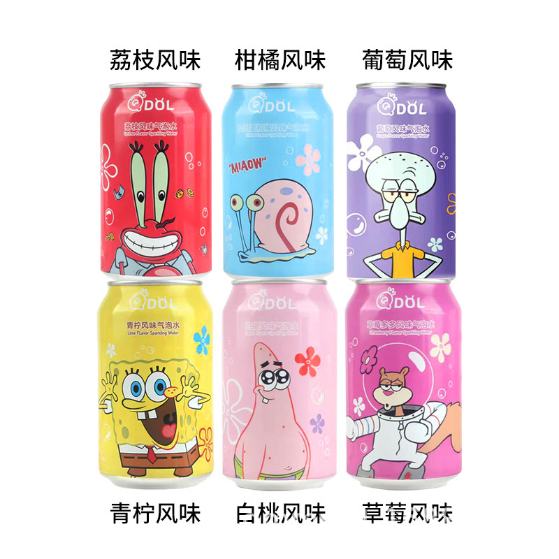 Qdol Collaboration Pokémon Spongebob Egg Party Fruit Flavored Sparkling Water 330ml Pikachu Fruity