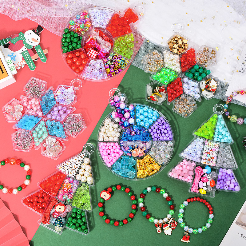 Новый рождественский набор материалов для бусин DIY детский браслет ювелирный кулон праздничные аксессуары смешанные цвета оптовая продажа
