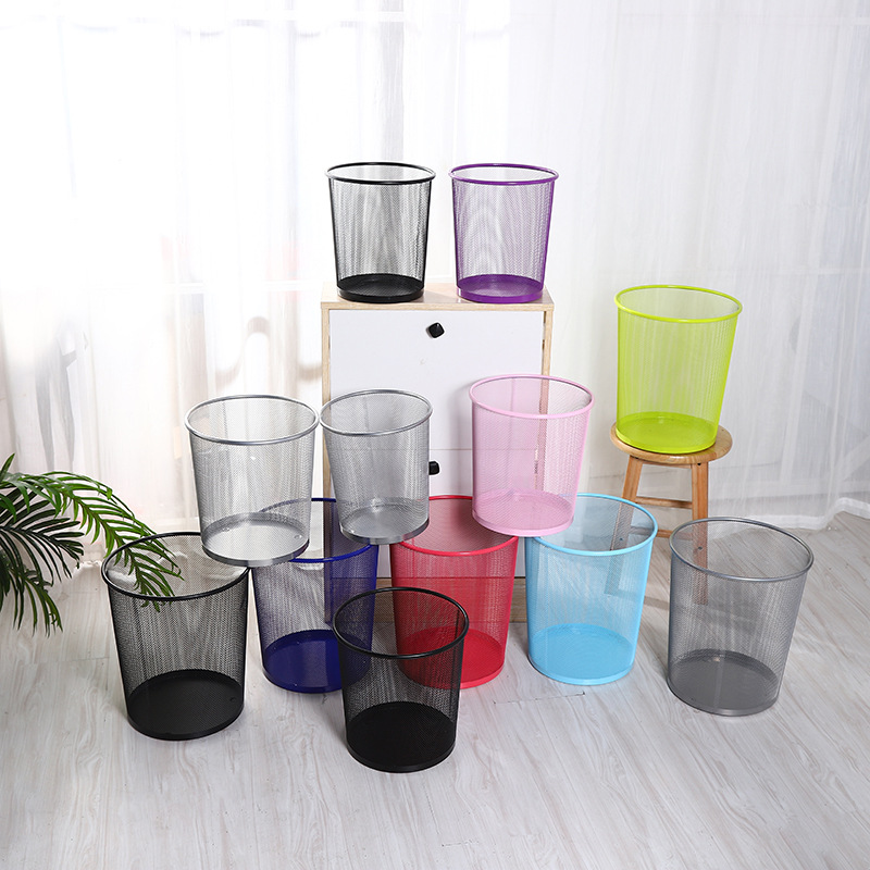 Hot Selling wire mesh metal uncovered trash can paper basket office household round wastebasket wholesale