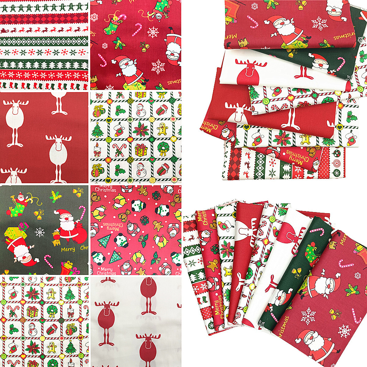 Cross-Border Cartoon Christmas Series Printed Fabric DIY Handmade Patchwork Cloth Set Christmas Decorative Cloth Small Cloth Head Cotton Cloth