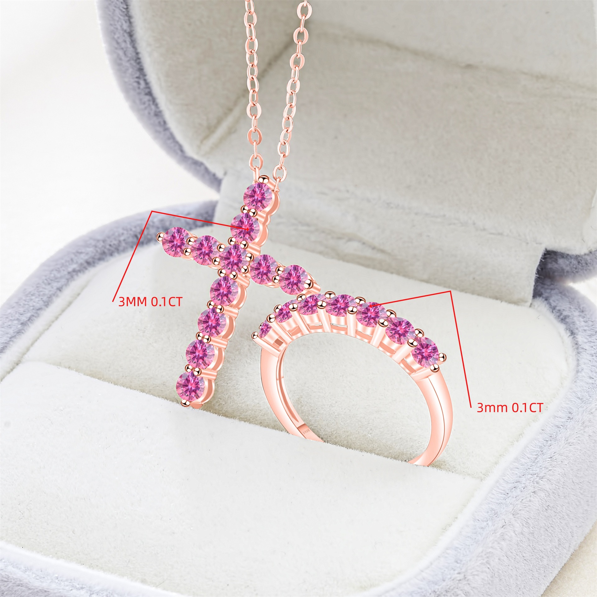 Cross-Border Exclusive S925 Silver Moissanite Necklace + Ring with Certificate, Sparkling Fire-Colored Diamond, Cross-Border Hot Sale