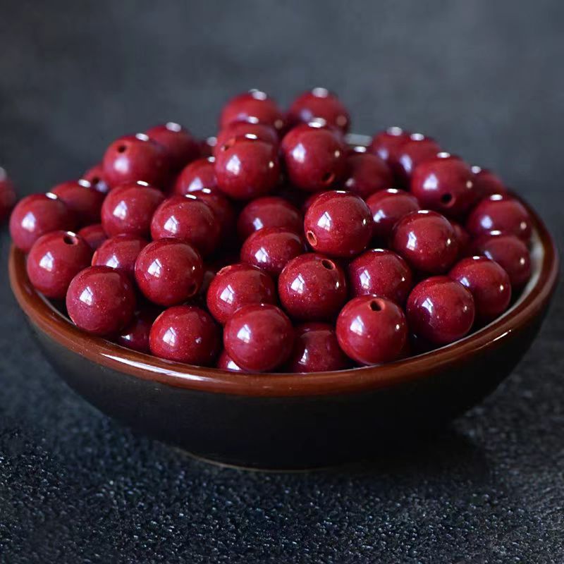 Natural Raw Mineral Cinnabar Loose Beads Purple Gold Sand Round Beads Imperial Red Sand Bracelet Beads Loose Beads Cultural Toys with Beads