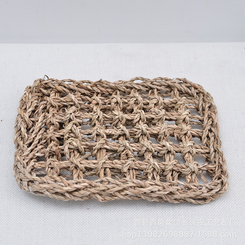 Rectangular Seagrass Woven Mat, Simple Pet Crawling Mat, Multi-Specification Straw Mat, Rabbit, Chinchilla Chewing Toy