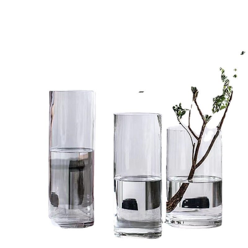 High Borosilicate Glass Vase Hydroponic Plant Bottle Transparent Floor-Standing Rich Bamboo Straight Round Flower Table Decoration