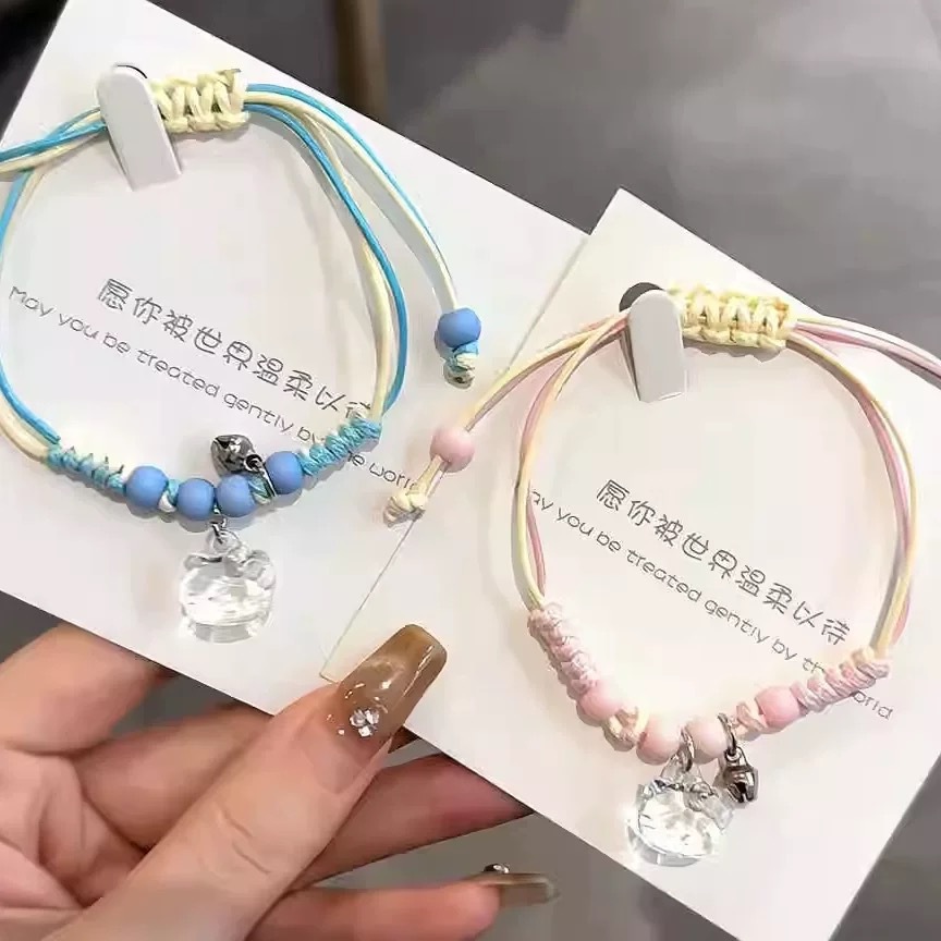 Cartoon Hello Kitty Braided Bracelet for Women, High-End, Sweet Girly Style, Pink Hand-Woven Bracelet, Bestie Gift
