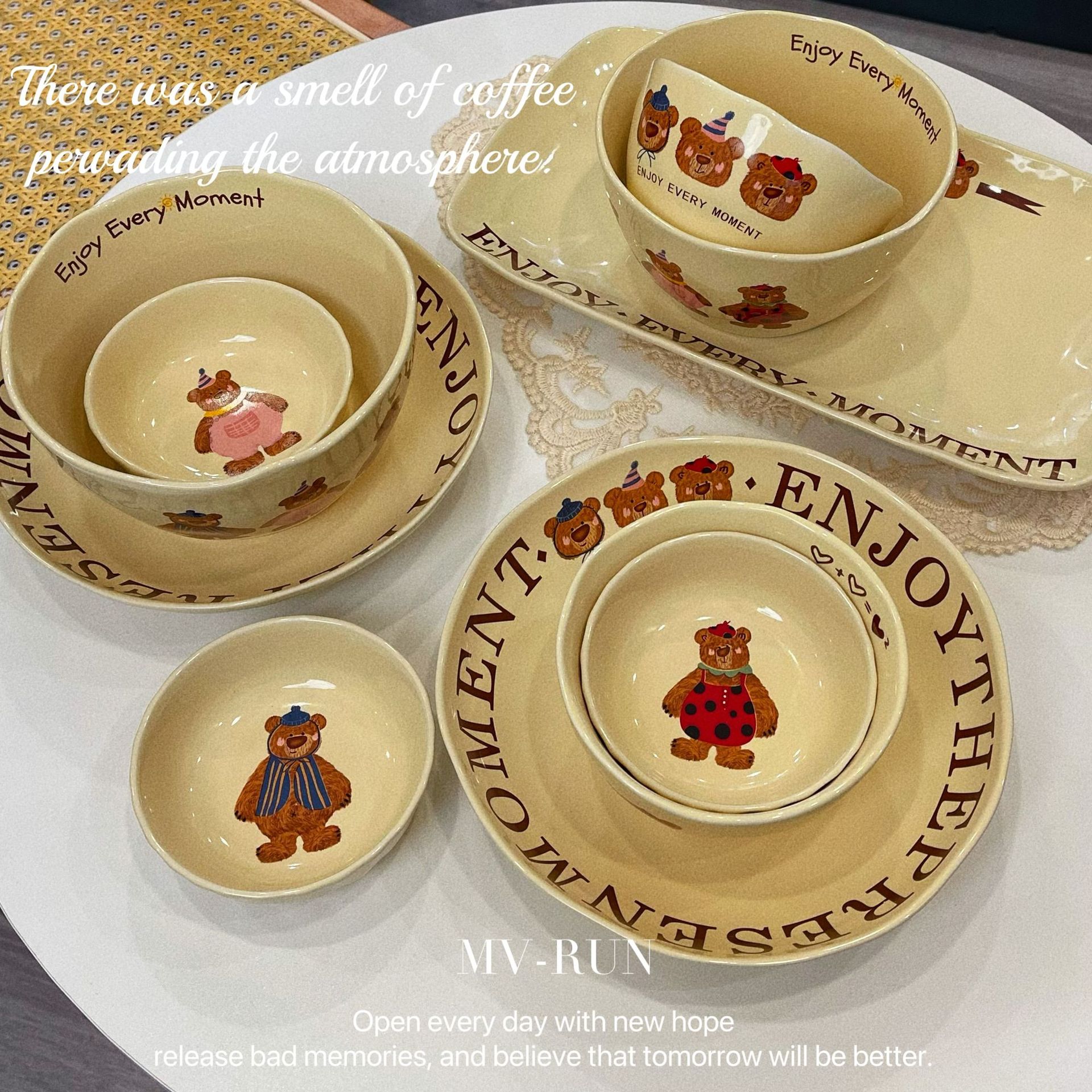Cute Modern Three Bear Ceramic Tableware Rice Bowl Plate Set