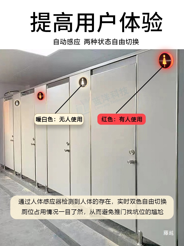 Bathroom Occupancy Indicator Dual-Color Round Led Light Toilet Sensor Restroom Indicator Sign