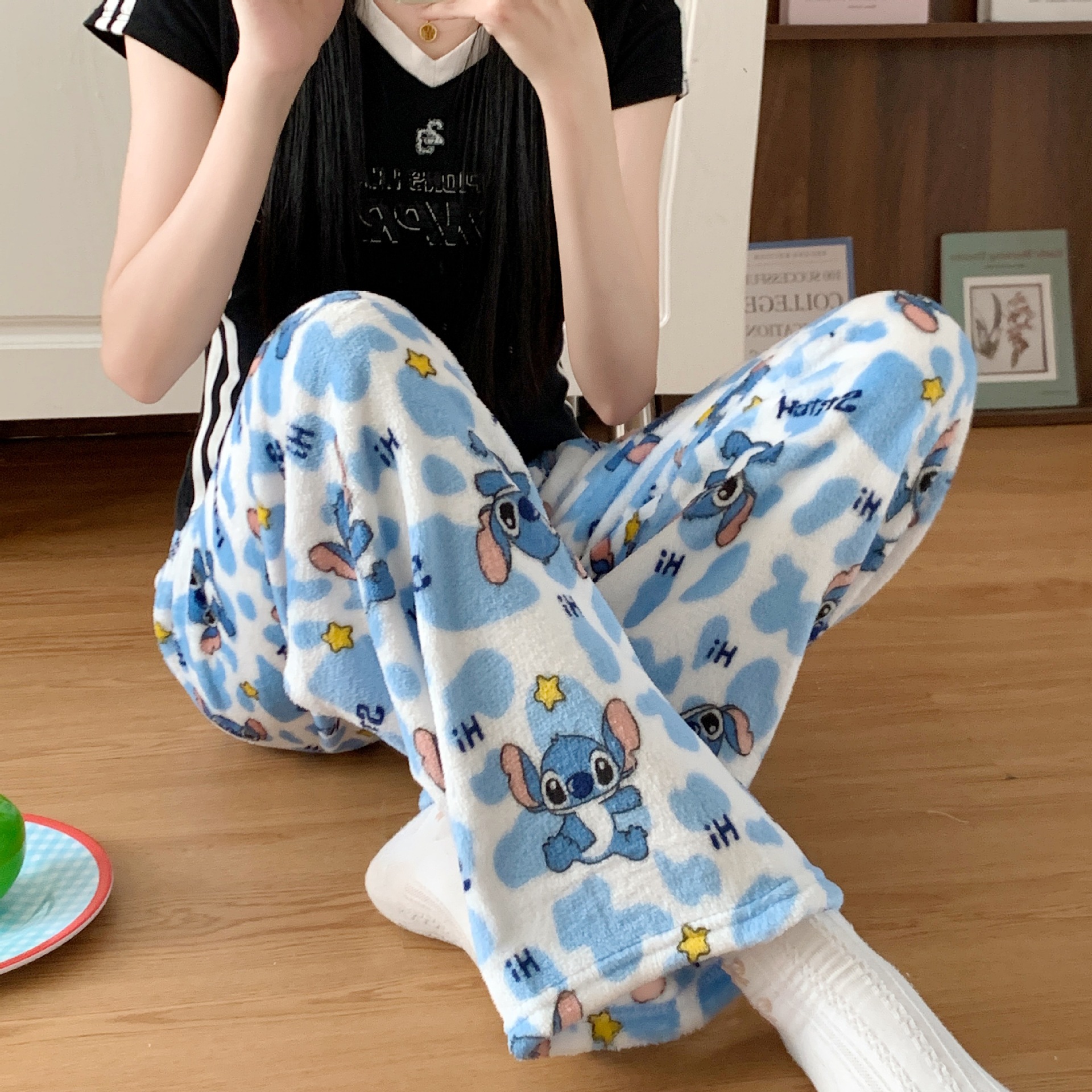 New Blue Dizi Flannel Pajamas for Women in Autumn and Winter Thickeneded Velvet Warm Pajamas Home Clothes Winter Pants