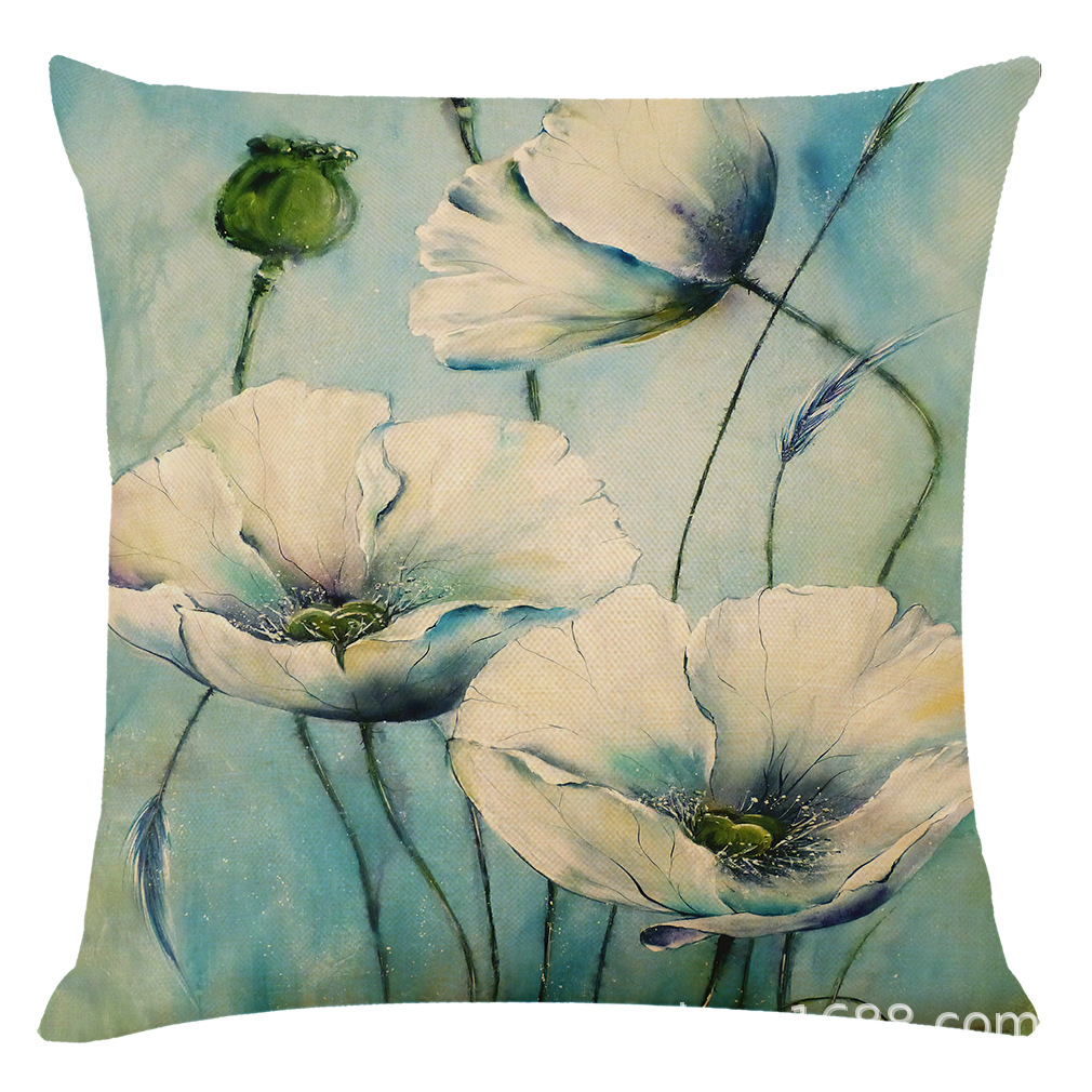 Amazon New Green Plant Cotton and Linen Pillow Case Car Pillow Cushion Sofa Cushion Linen Pillow